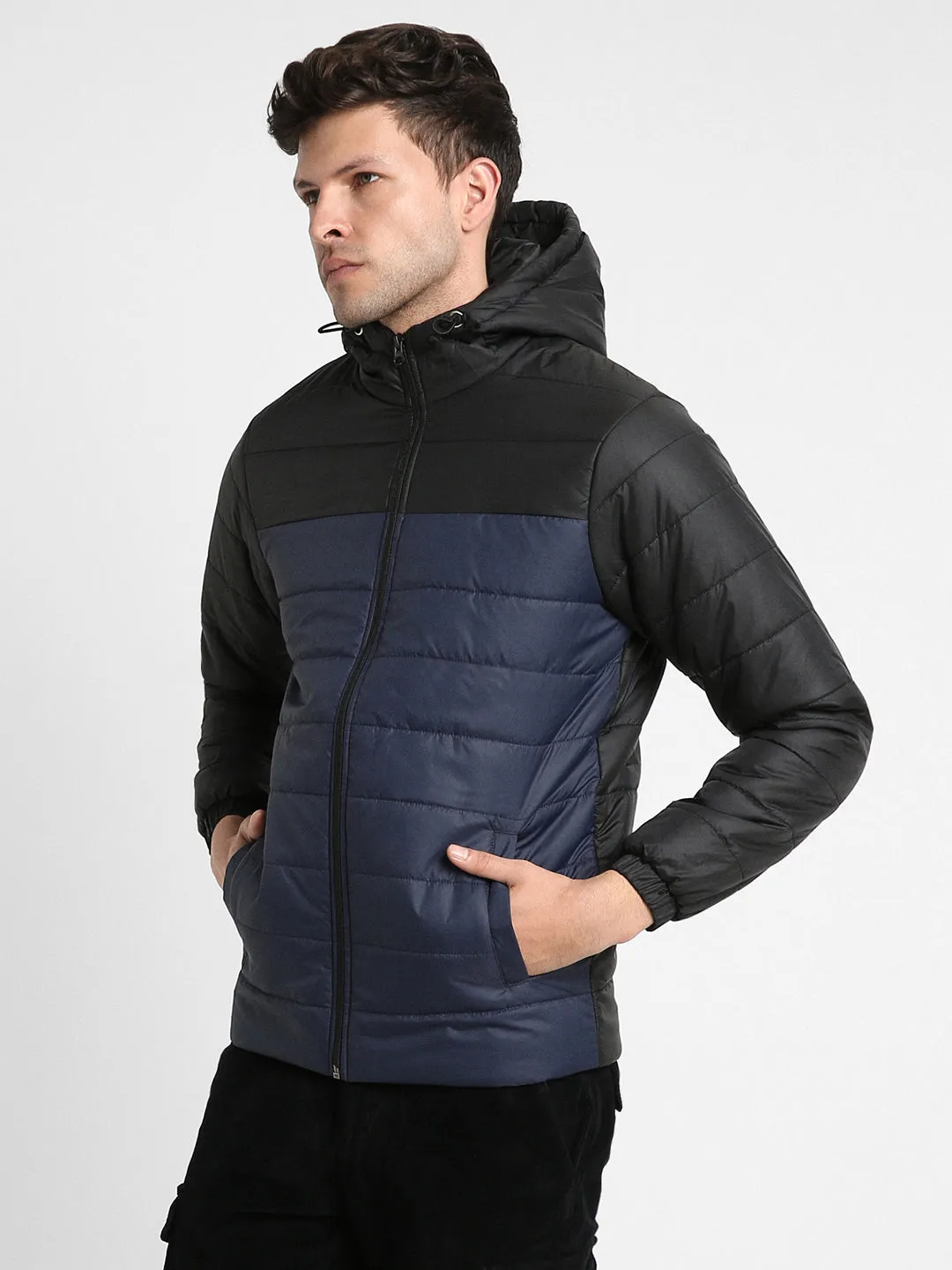 Men's Hooded Regular Fit Colorblock Blazing Blue Jackets