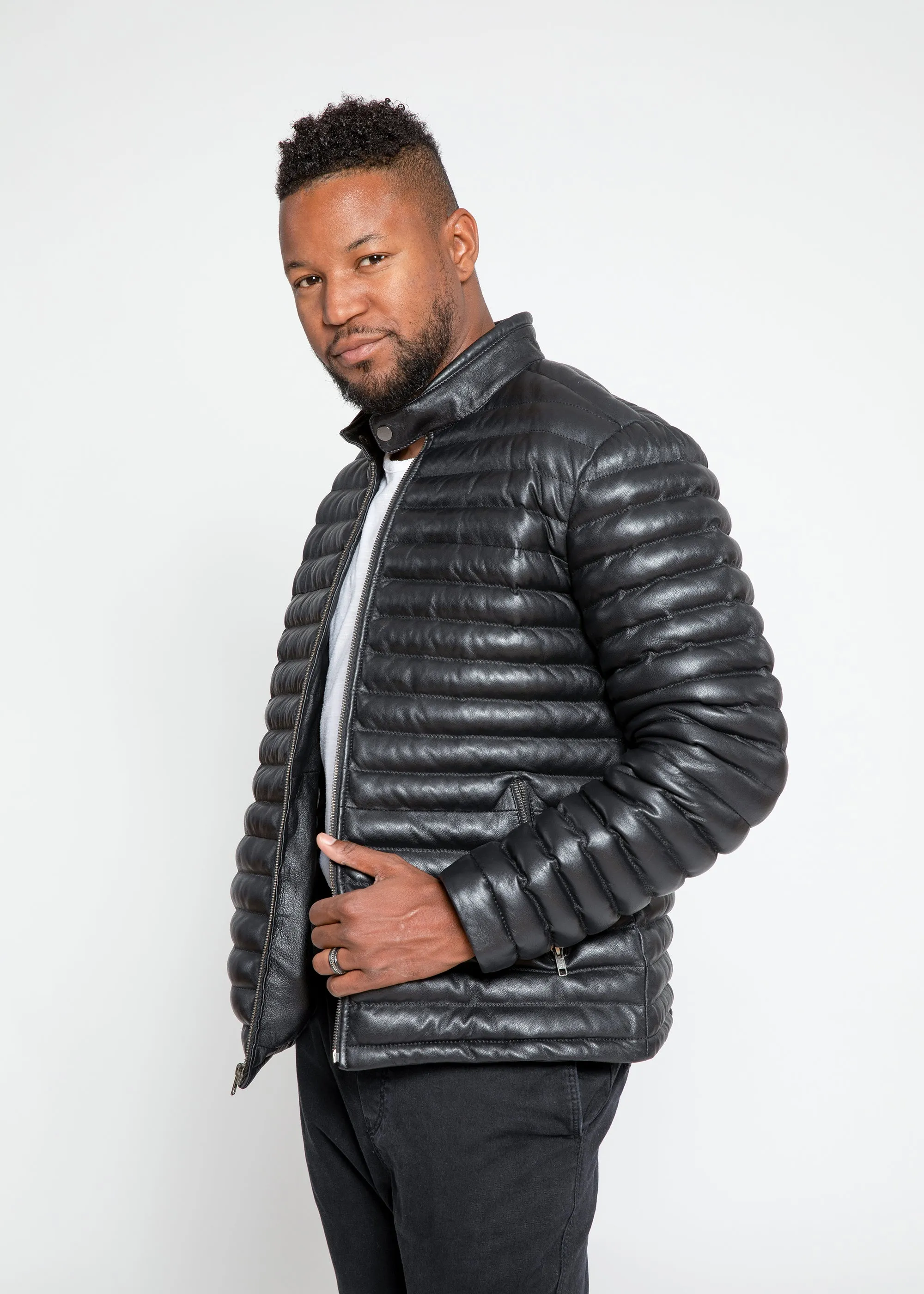 Men's Ultima Puffer Black Down Leather Jacket