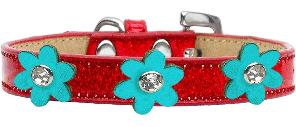 Metallic Flower Ice Cream Collar Red With Metallic Turquoise Flowers Size 18