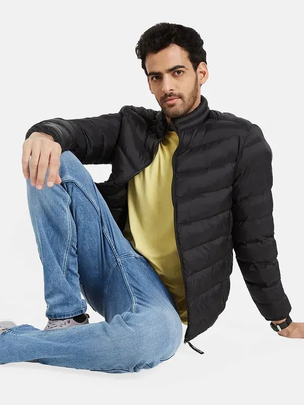 Mettle Men Black Geometric Puffer Jacket