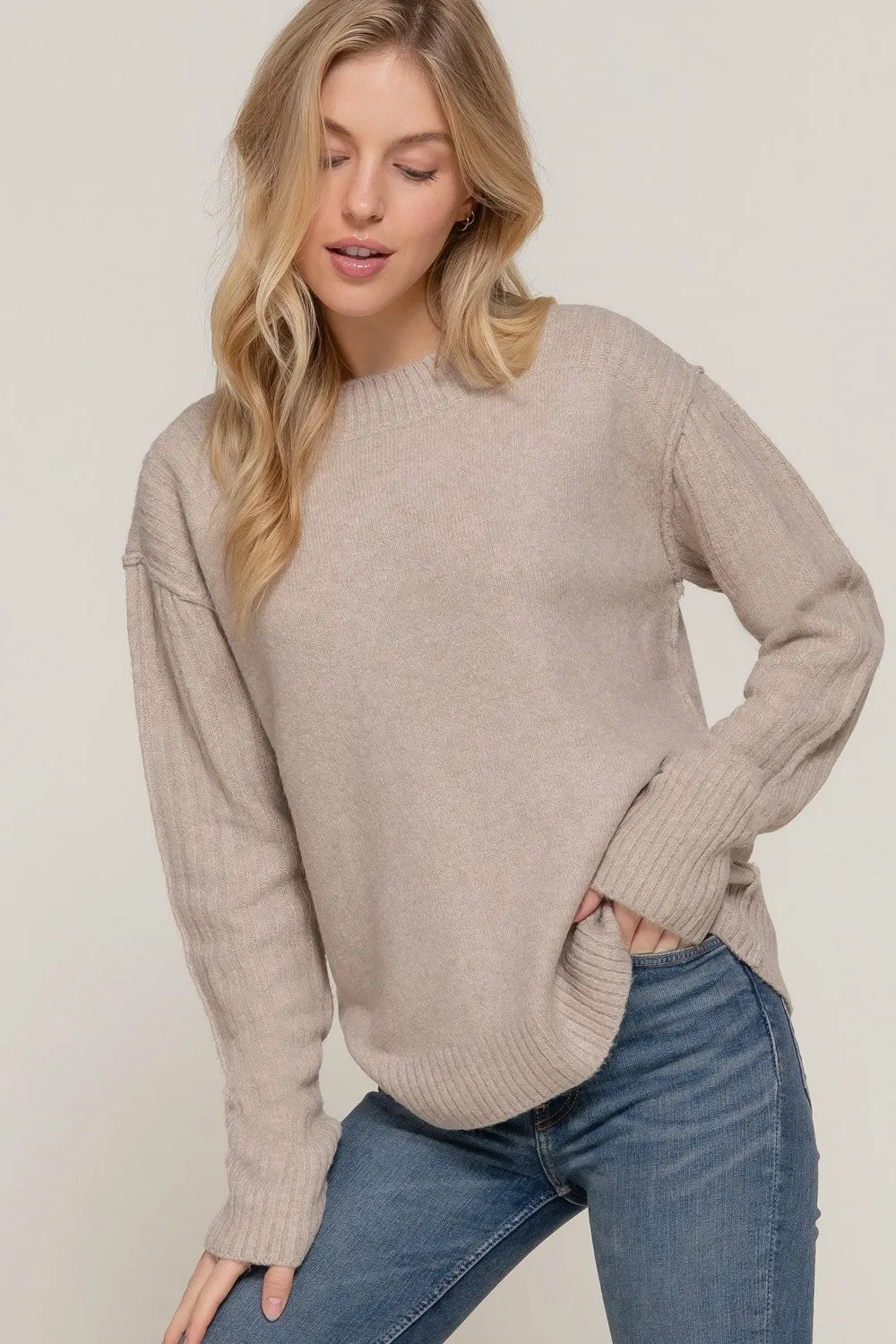 Mock Neck Raised Seam Sweater