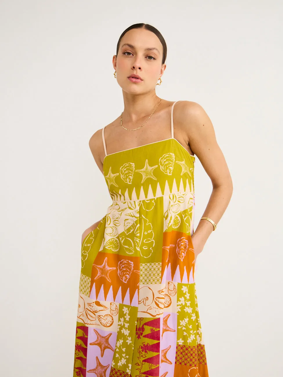 Mon Renn Cove Patchwork Midi Dress in Patchwork