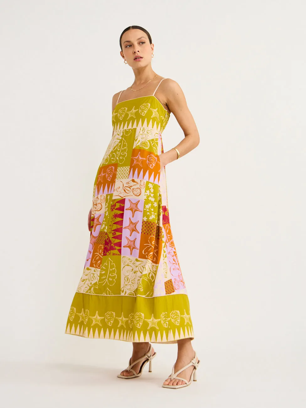 Mon Renn Cove Patchwork Midi Dress in Patchwork