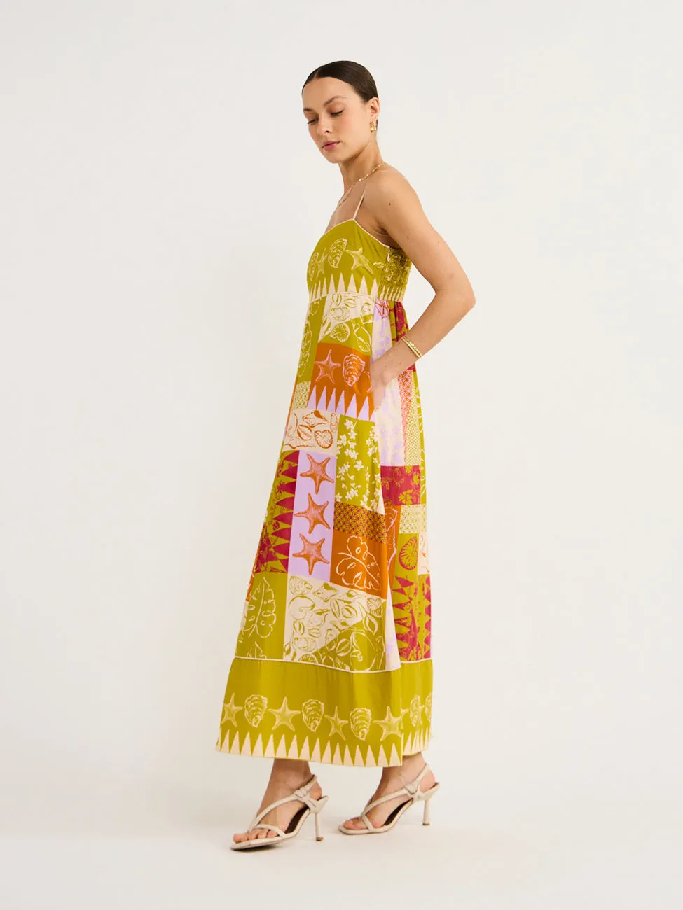 Mon Renn Cove Patchwork Midi Dress in Patchwork