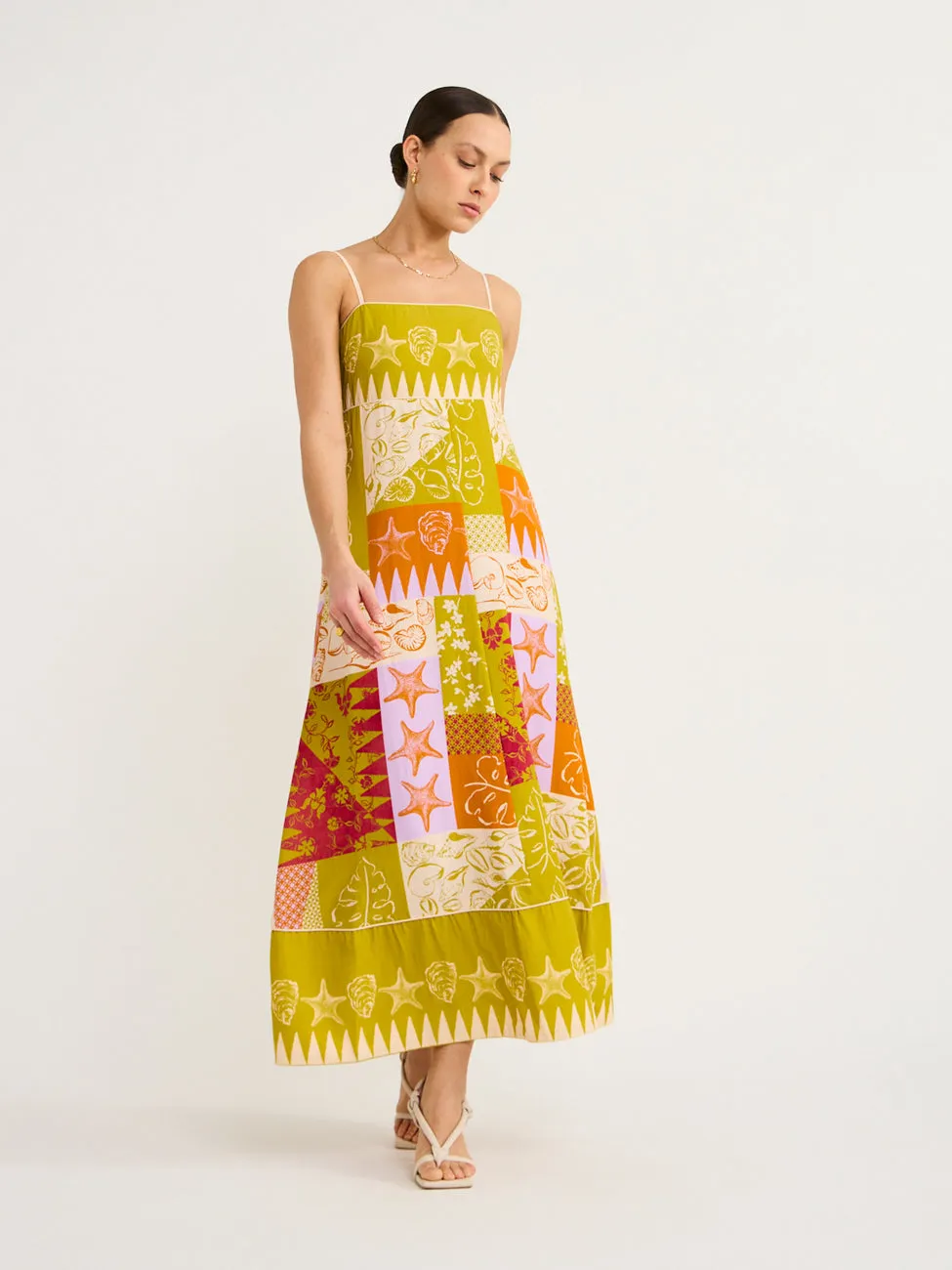 Mon Renn Cove Patchwork Midi Dress in Patchwork