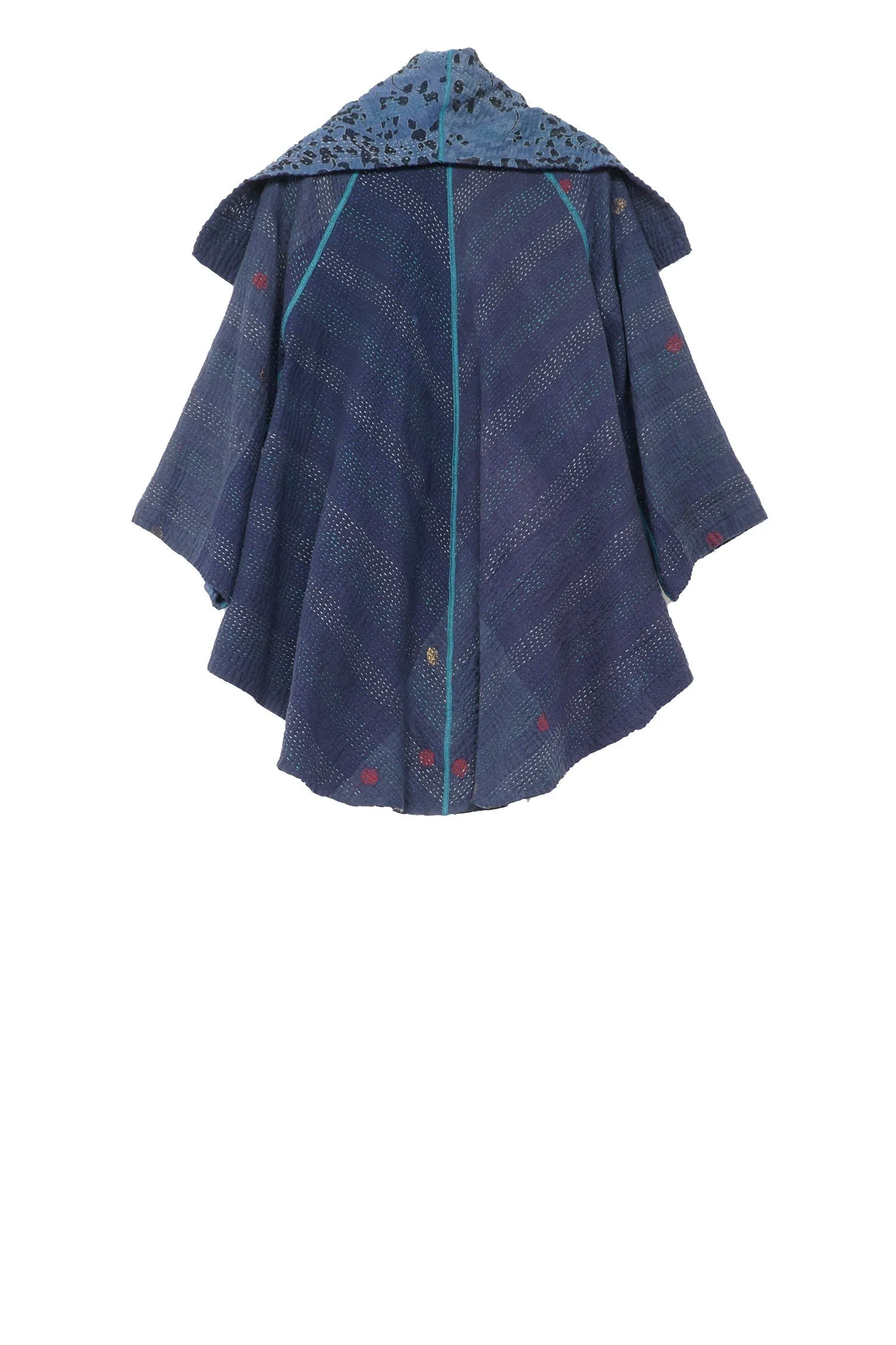 MONOTONE TWILIGHT PRINT KANTHA CIRCULAR LONG JKT - tp4009-blu -