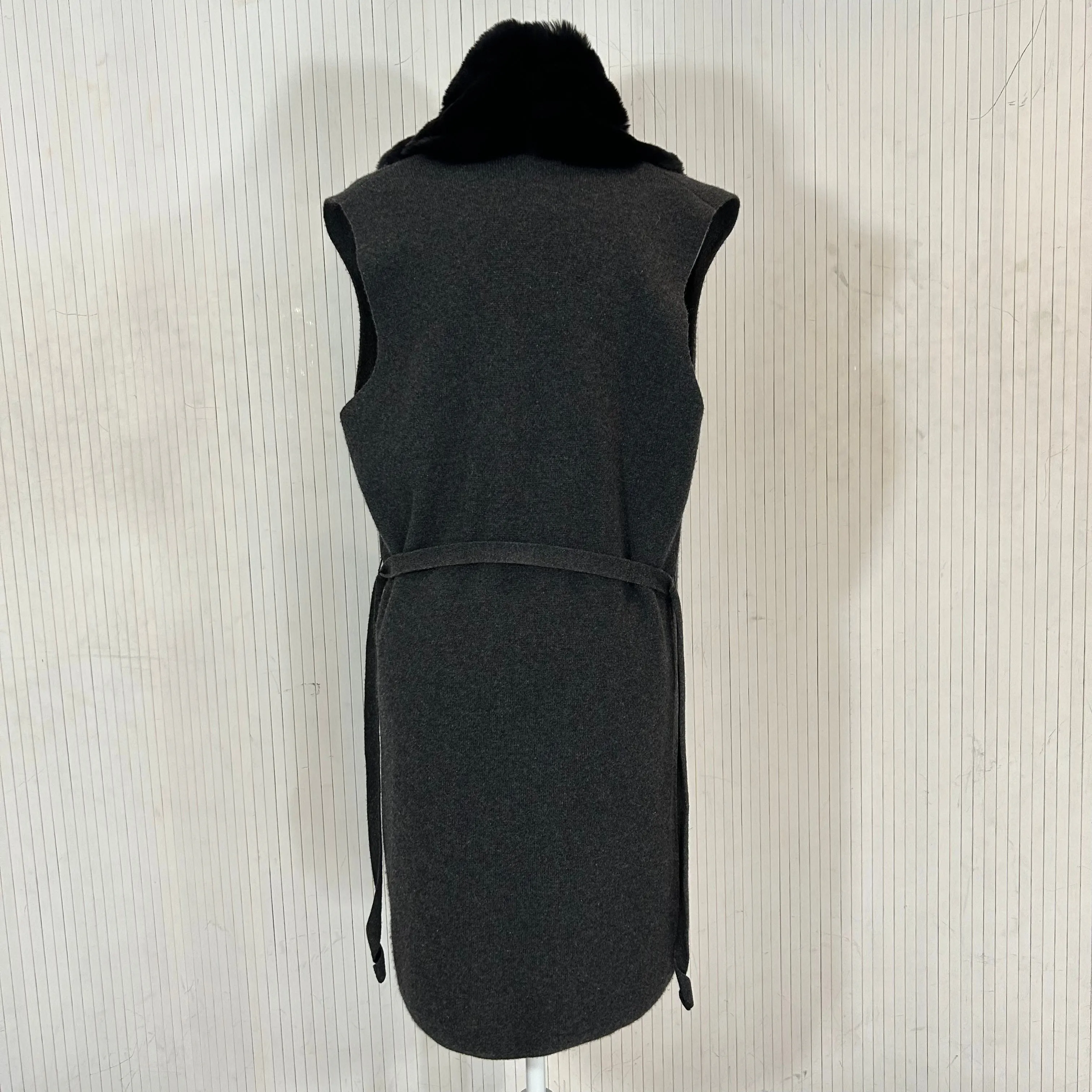 N Peal Charcoal Cashmere & Black Rabbit Sleeveless Cardigan M