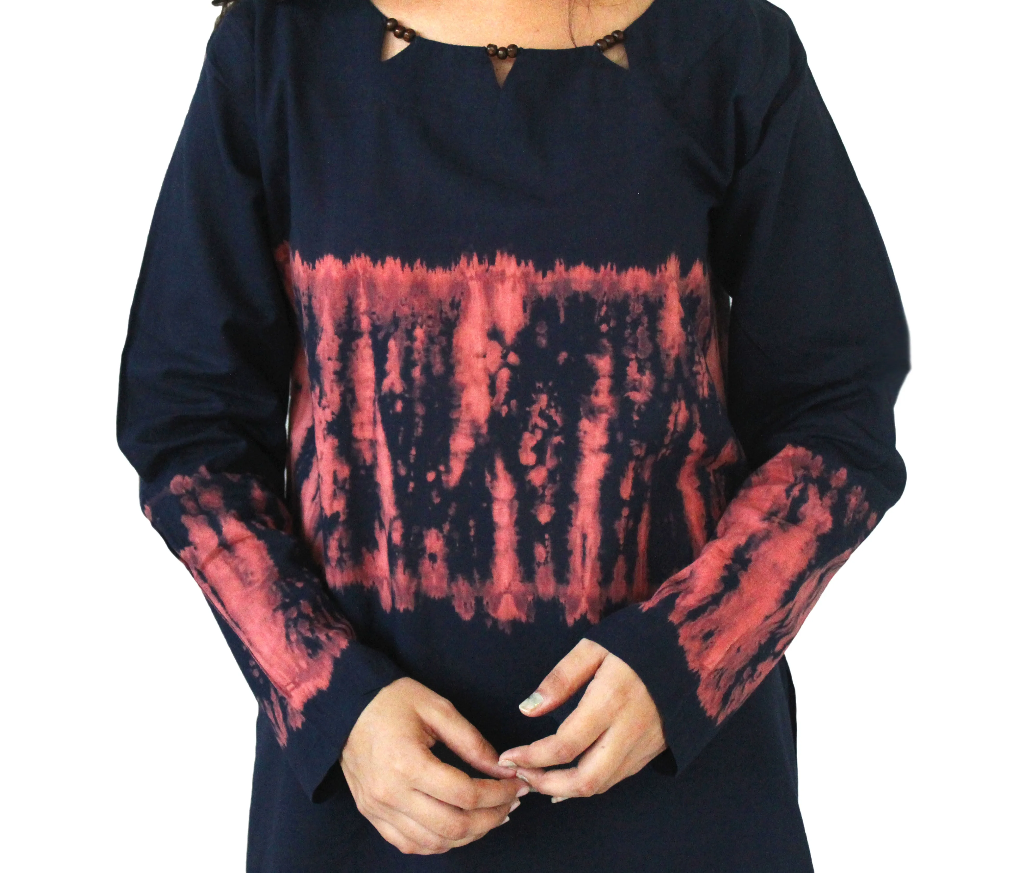 Navy blue Cotton Voile Hand Tie Dye Tunic/Top AVT21349