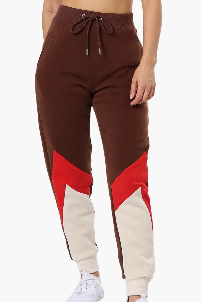 New Look Fleece Colour Block Joggers - Brown