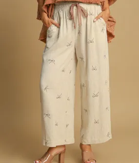 Oatmeal Linen Ribbon Embroidery Pant