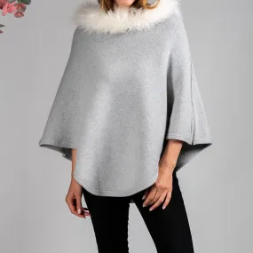 Pearl Grey Cashmere Poncho with Cashmere Fur Trim