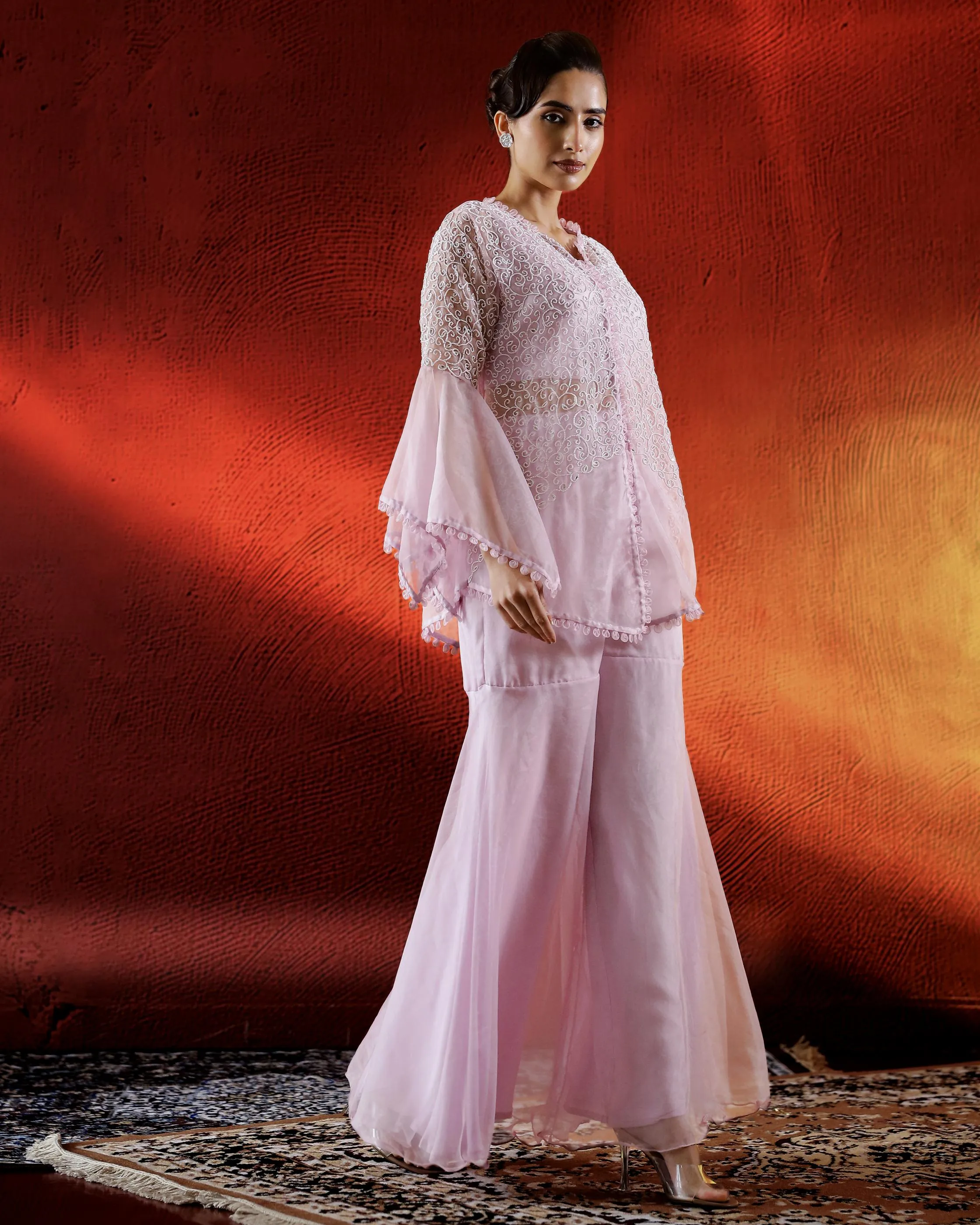 Pink Blush Embellished Organza Silk Sharara Set