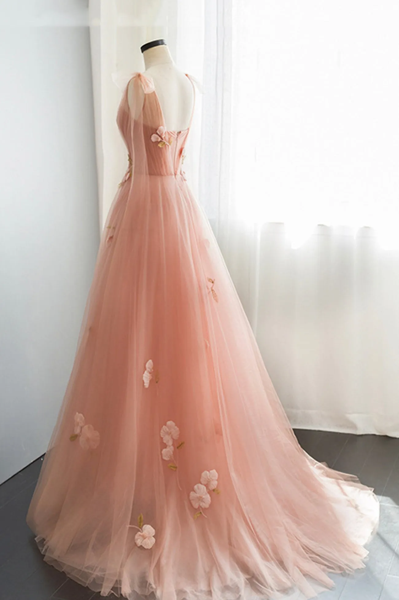 Pink Tulle Long Prom Dress, Beautiful A-Line Evening Party Dress