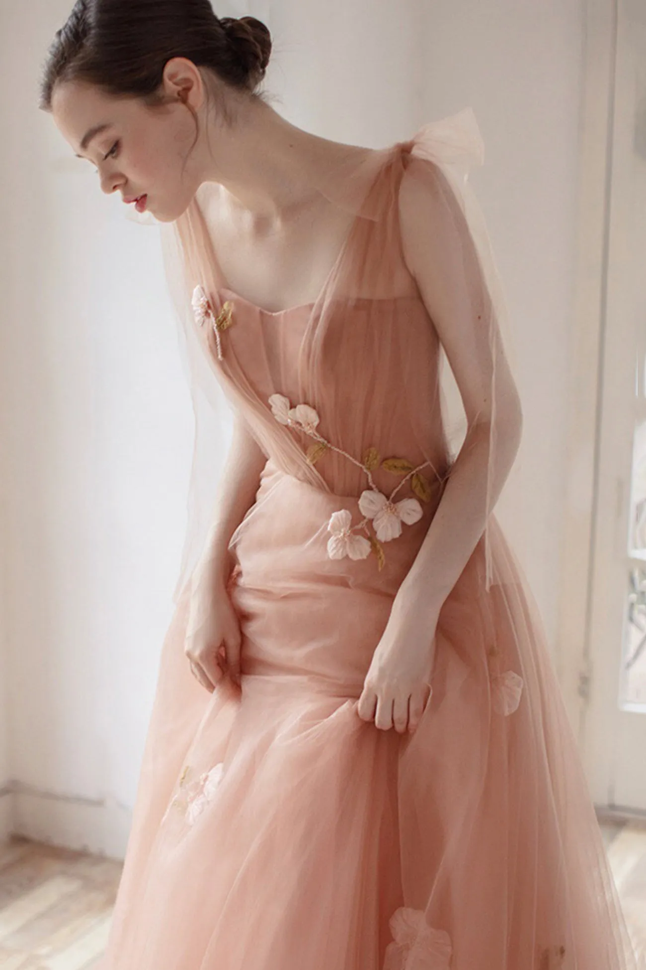 Pink Tulle Long Prom Dress, Beautiful A-Line Evening Party Dress