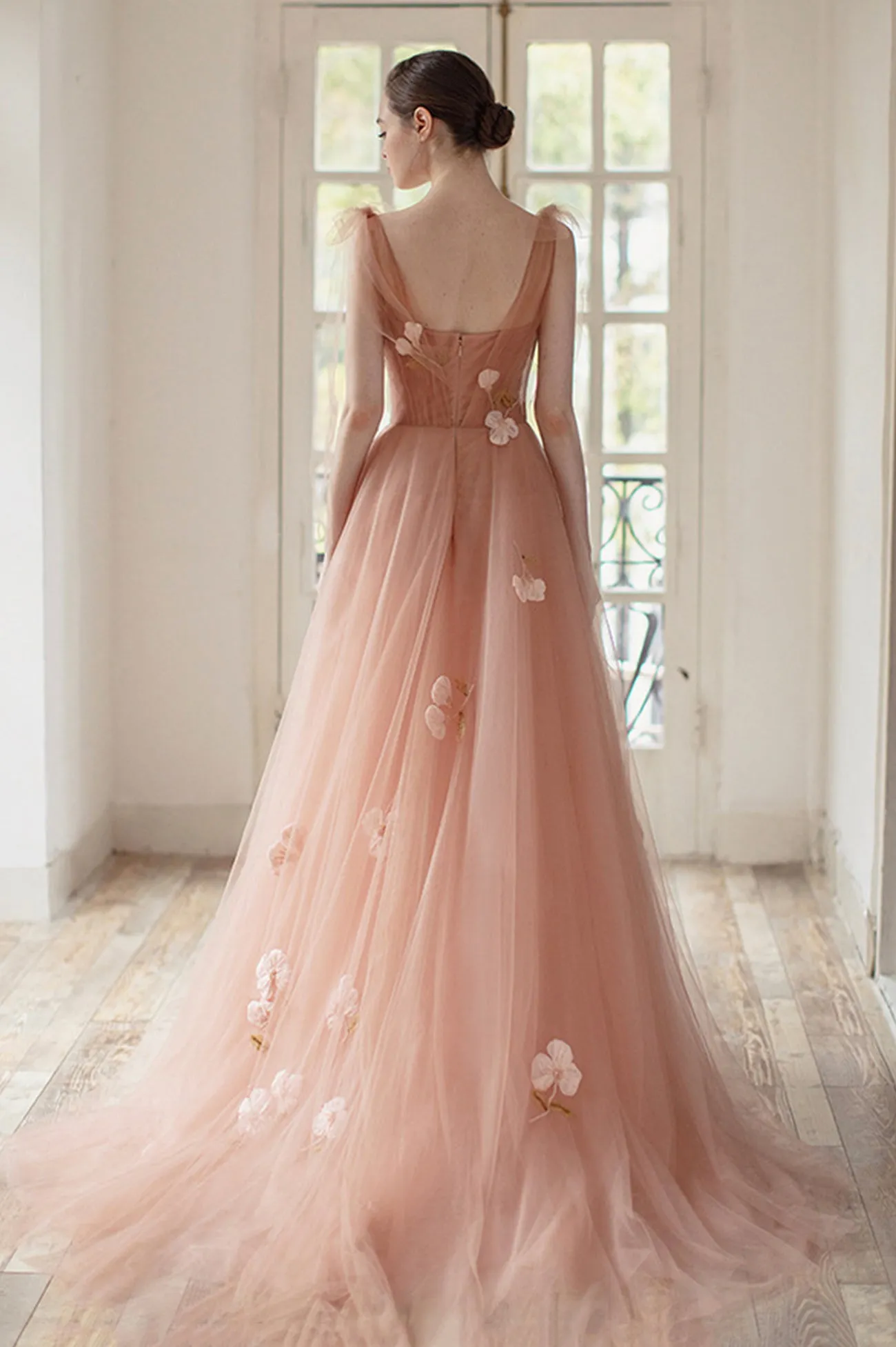 Pink Tulle Long Prom Dress, Beautiful A-Line Evening Party Dress