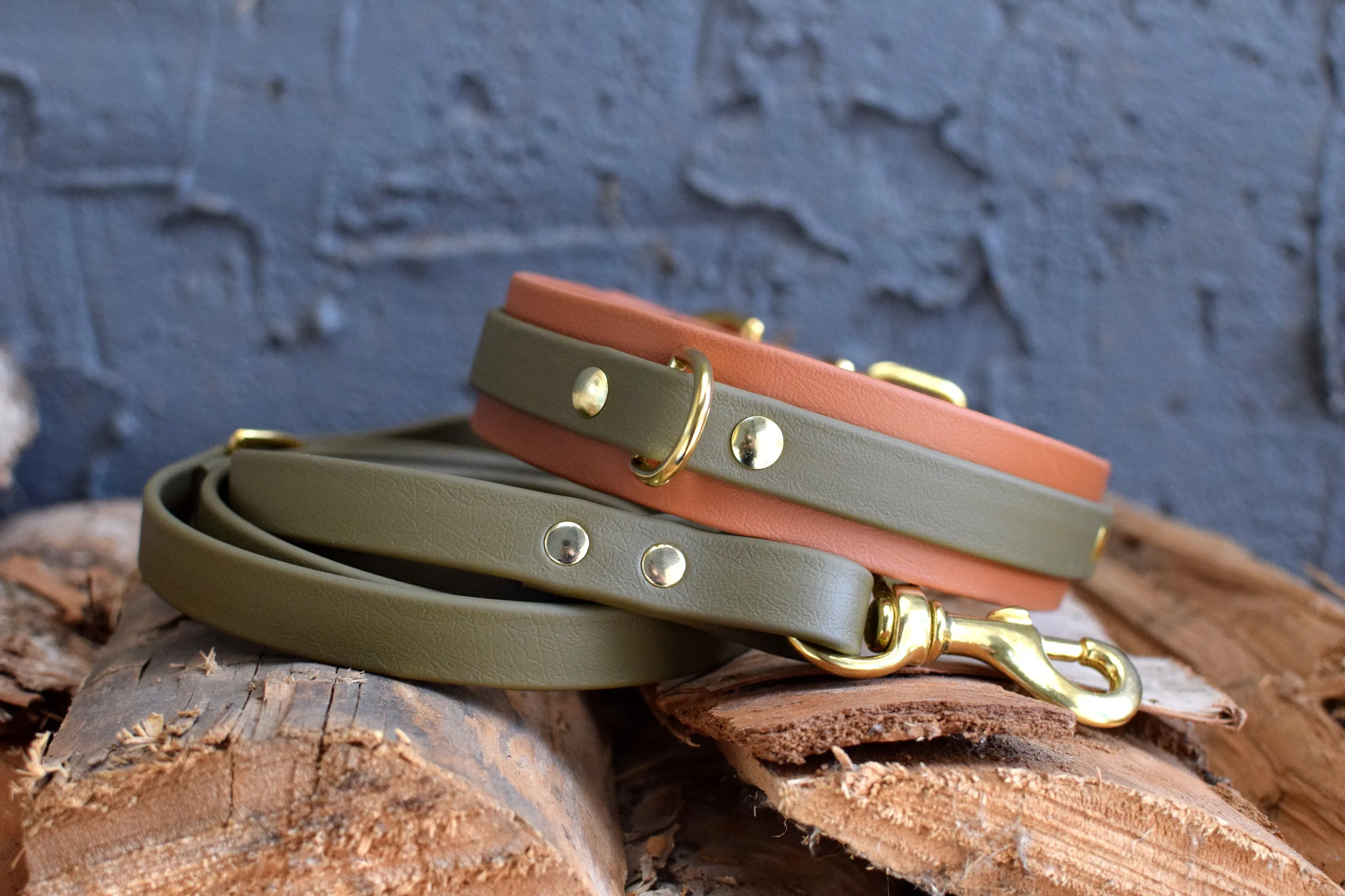 PREMADE COLLECTION - Tan & Olive Biothane Dog Collar