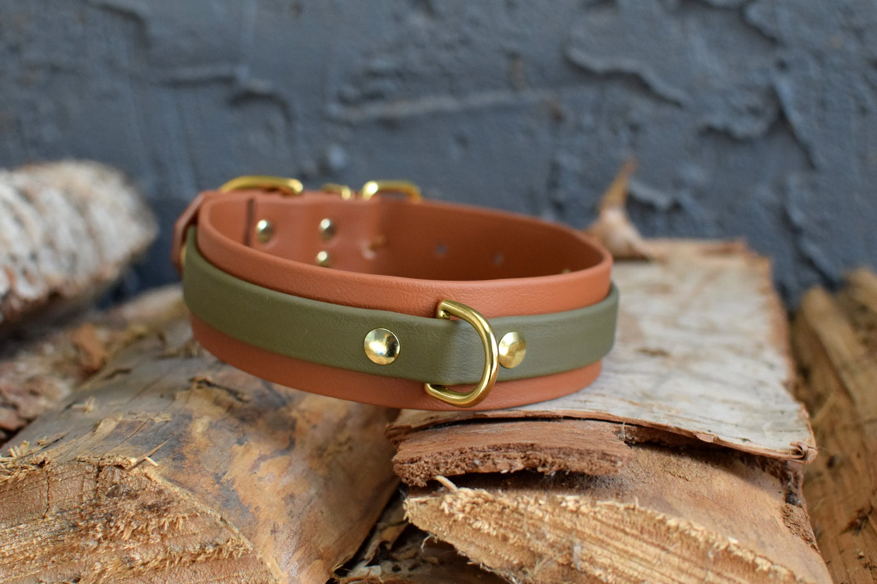 PREMADE COLLECTION - Tan & Olive Biothane Dog Collar