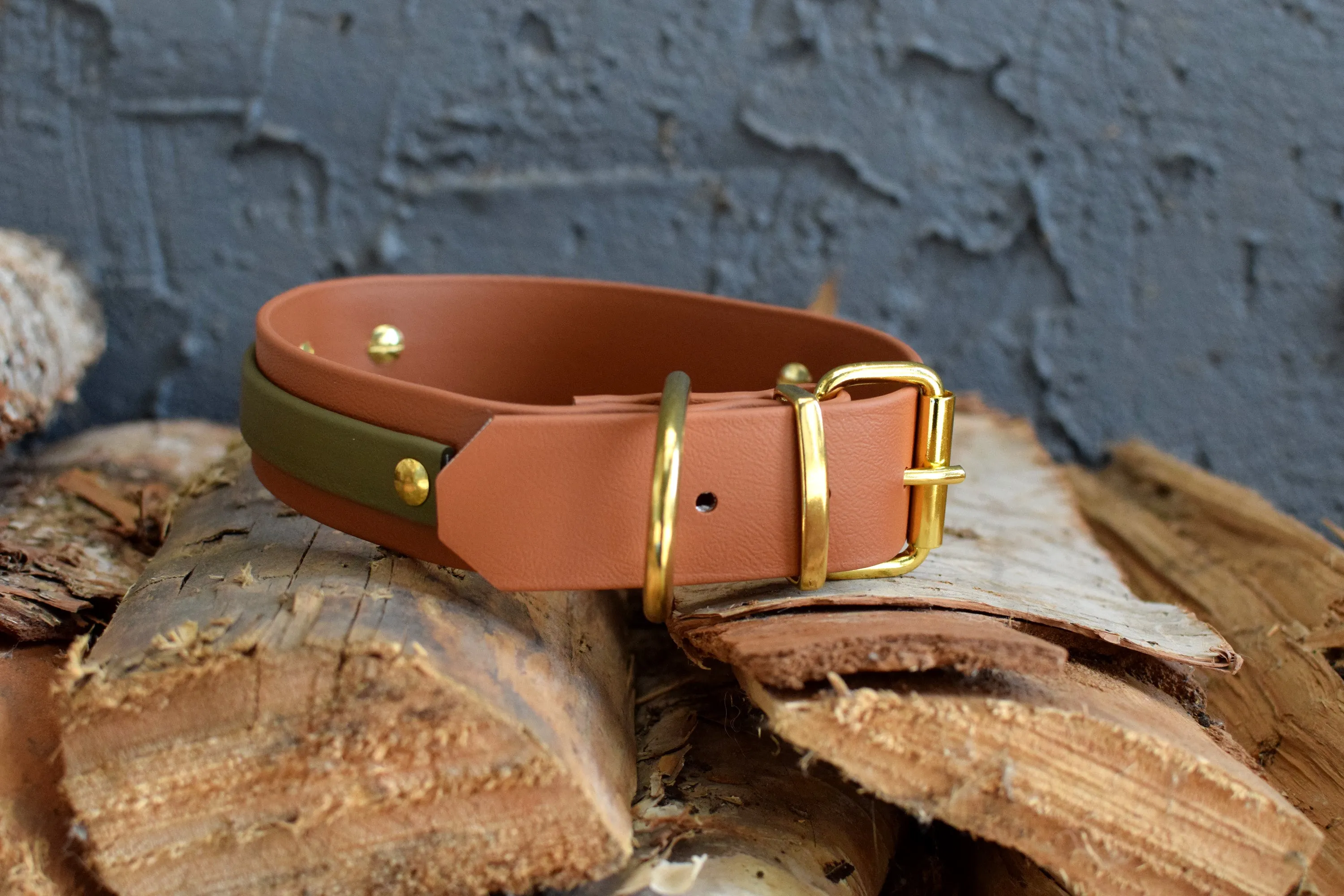 PREMADE COLLECTION - Tan & Olive Biothane Dog Collar