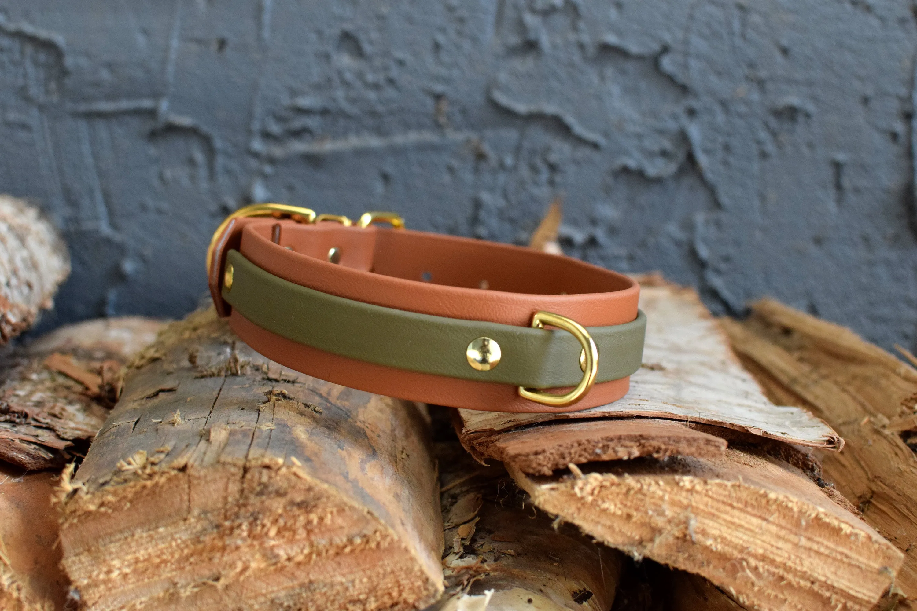 PREMADE COLLECTION - Tan & Olive Biothane Dog Collar