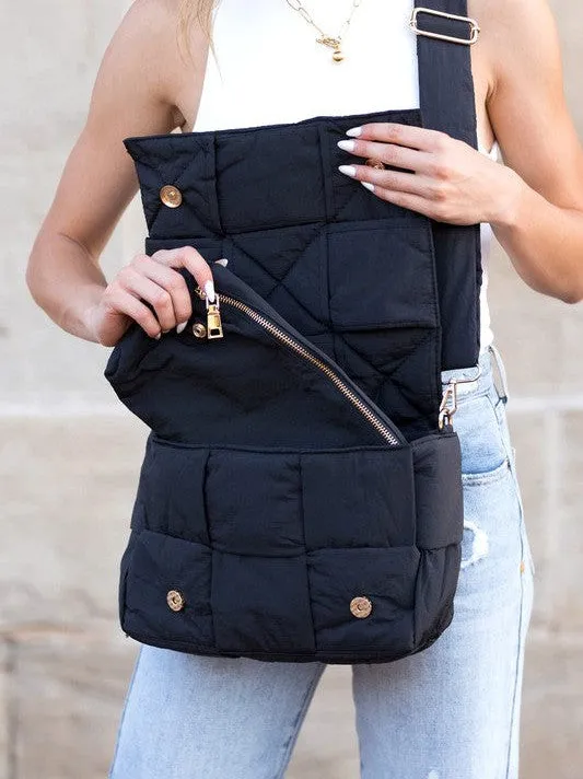 Puff Up Your Style Fold-Over Woven Puffer Crossbody Plus Pouch