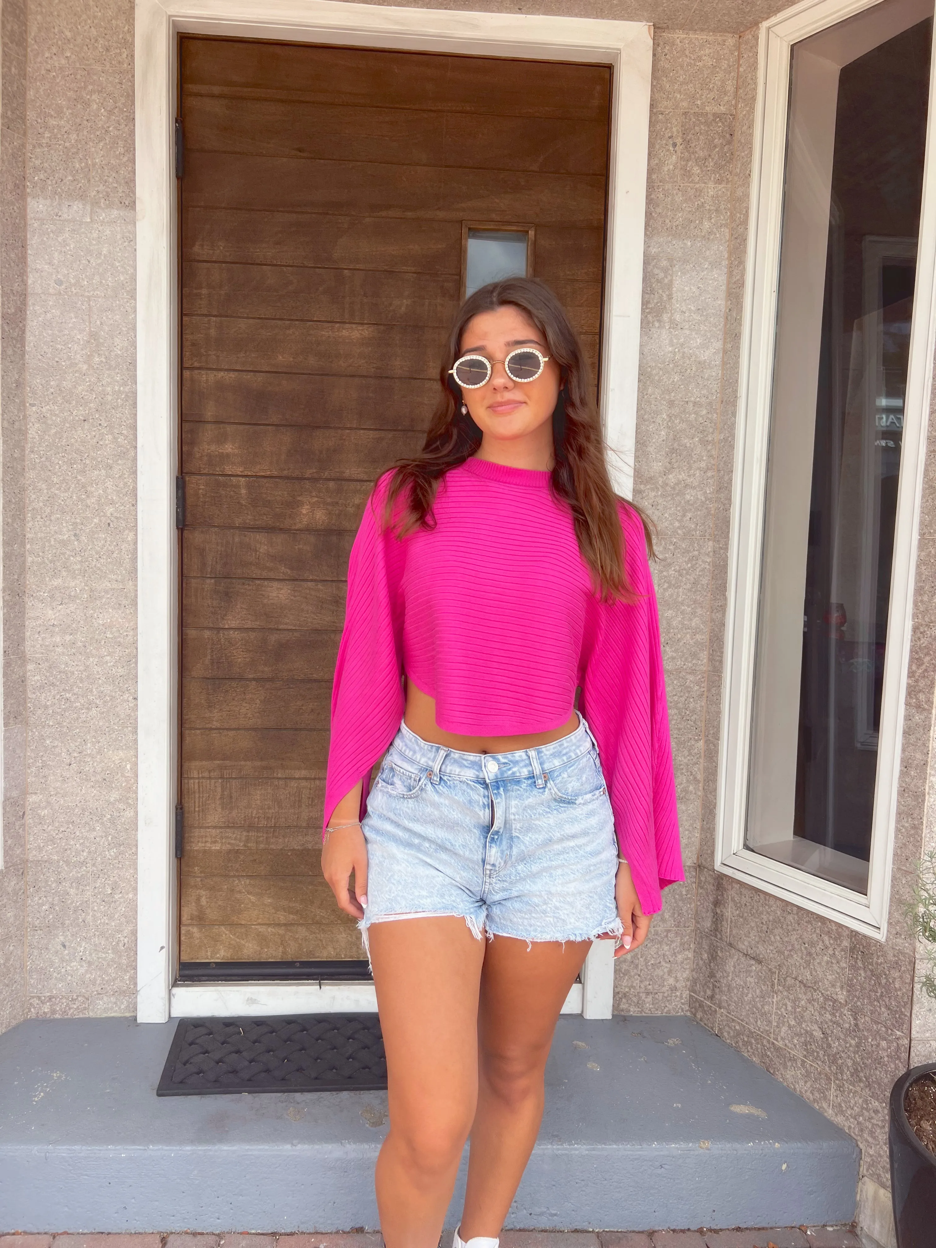 "August Nights" Hot Pink Light Weight Cropped Sweater