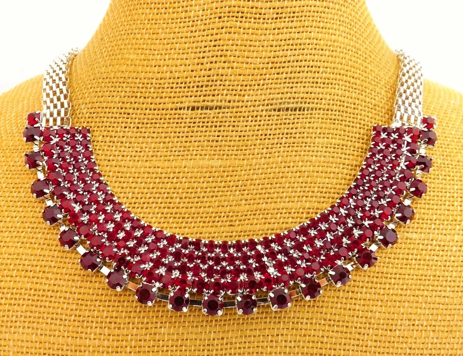 Red Diamantes & Silver Tone Collar Necklace