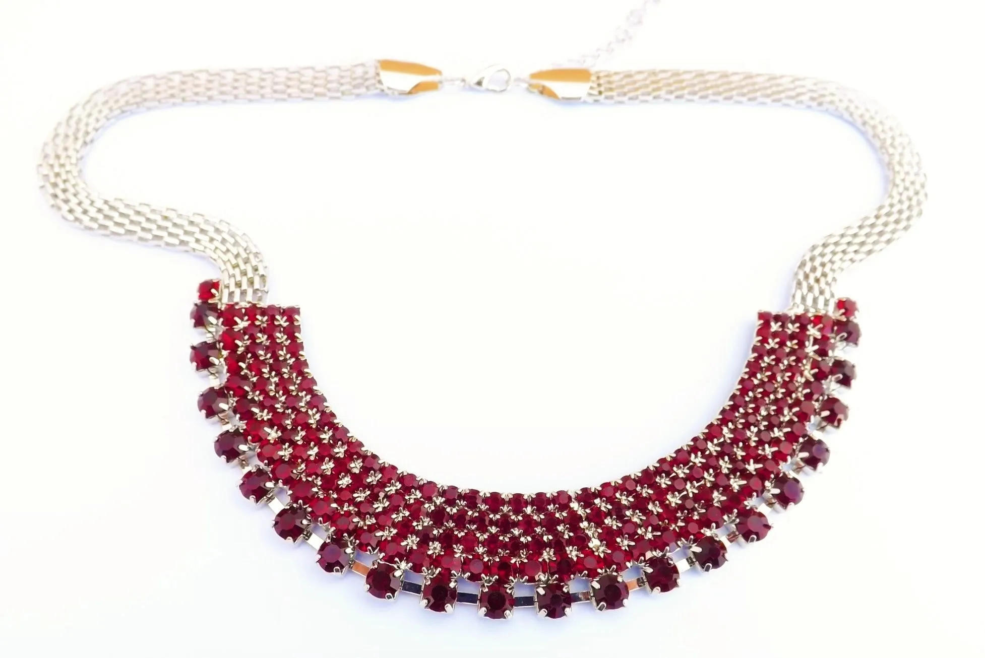 Red Diamantes & Silver Tone Collar Necklace