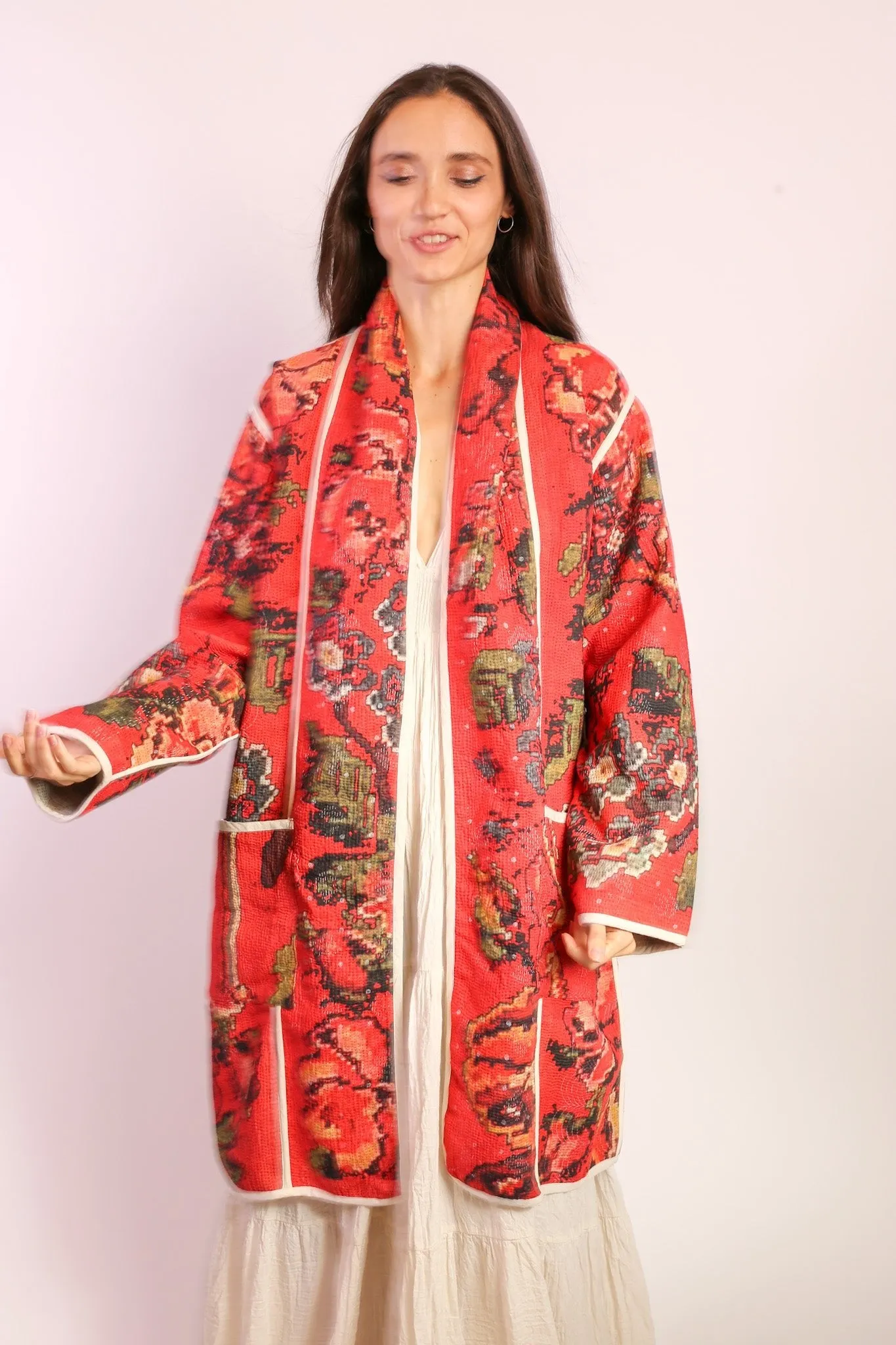 RED KANTHA JACKET COAT IMRA