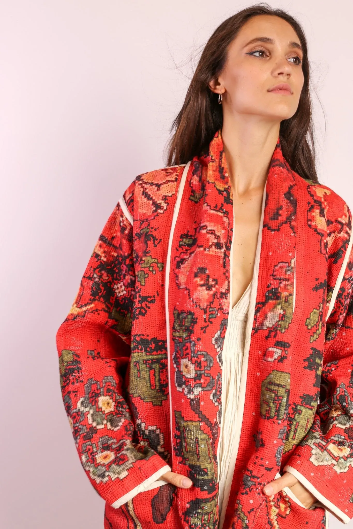 RED KANTHA JACKET COAT IMRA