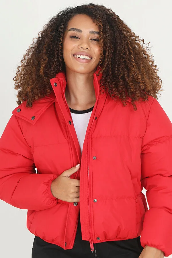 RED OVERSIZED HIGH NECK PUFFER JACKET