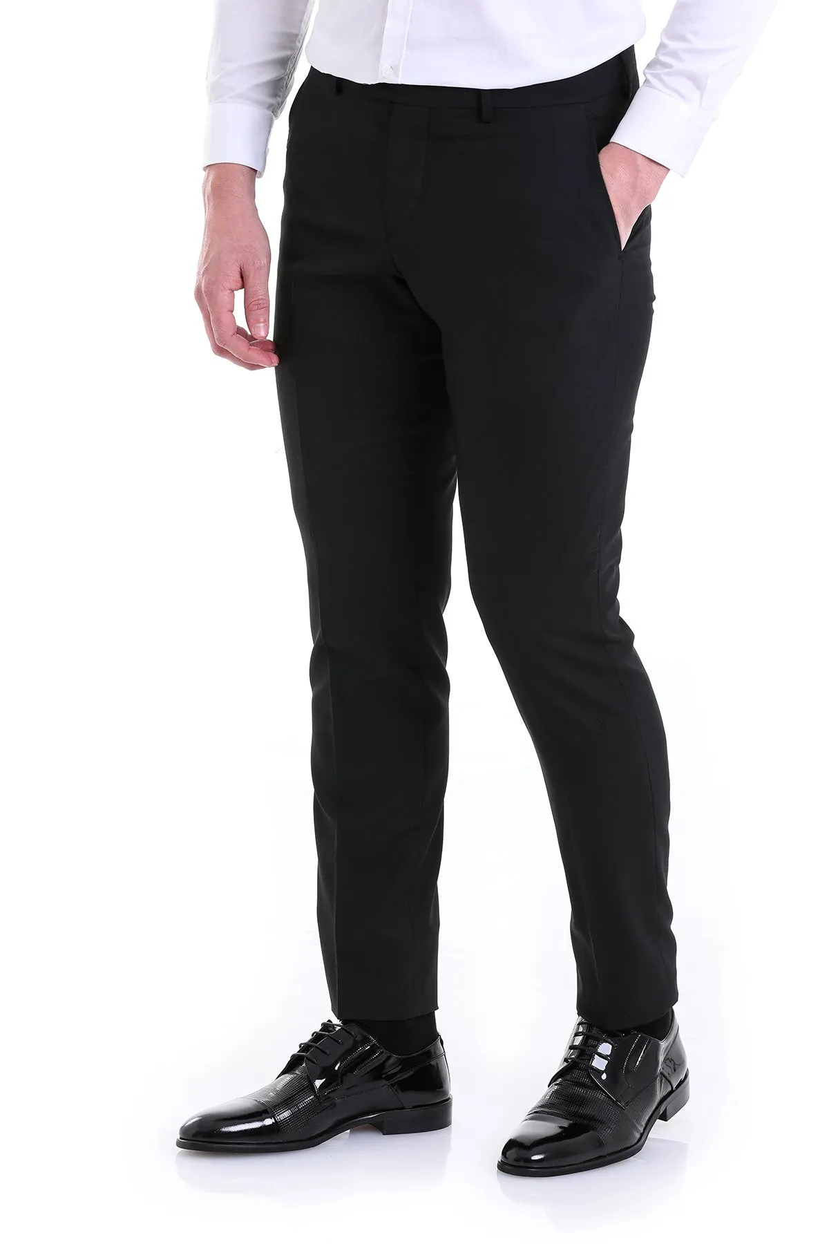 Regular Fit Side Pocket Black Wool Dress Pants