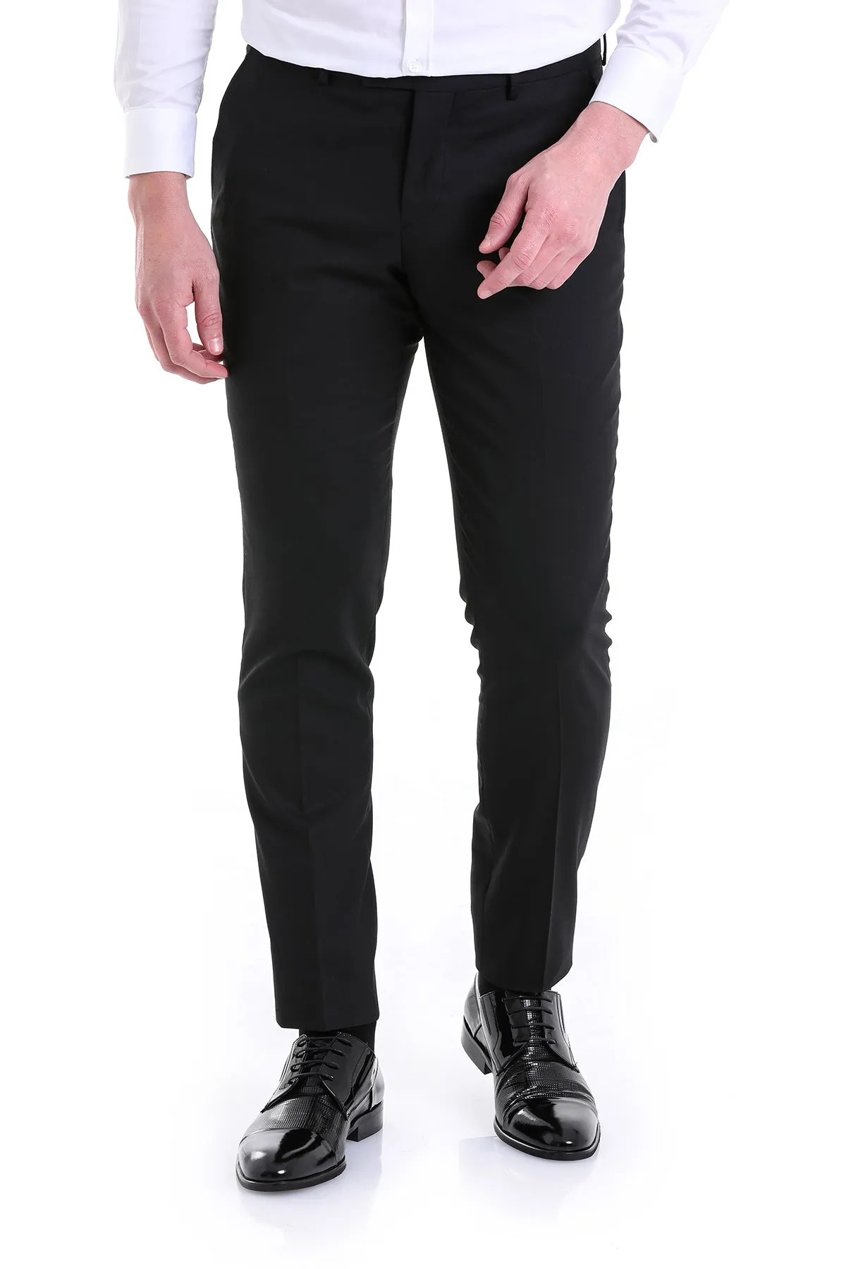 Regular Fit Side Pocket Black Wool Dress Pants