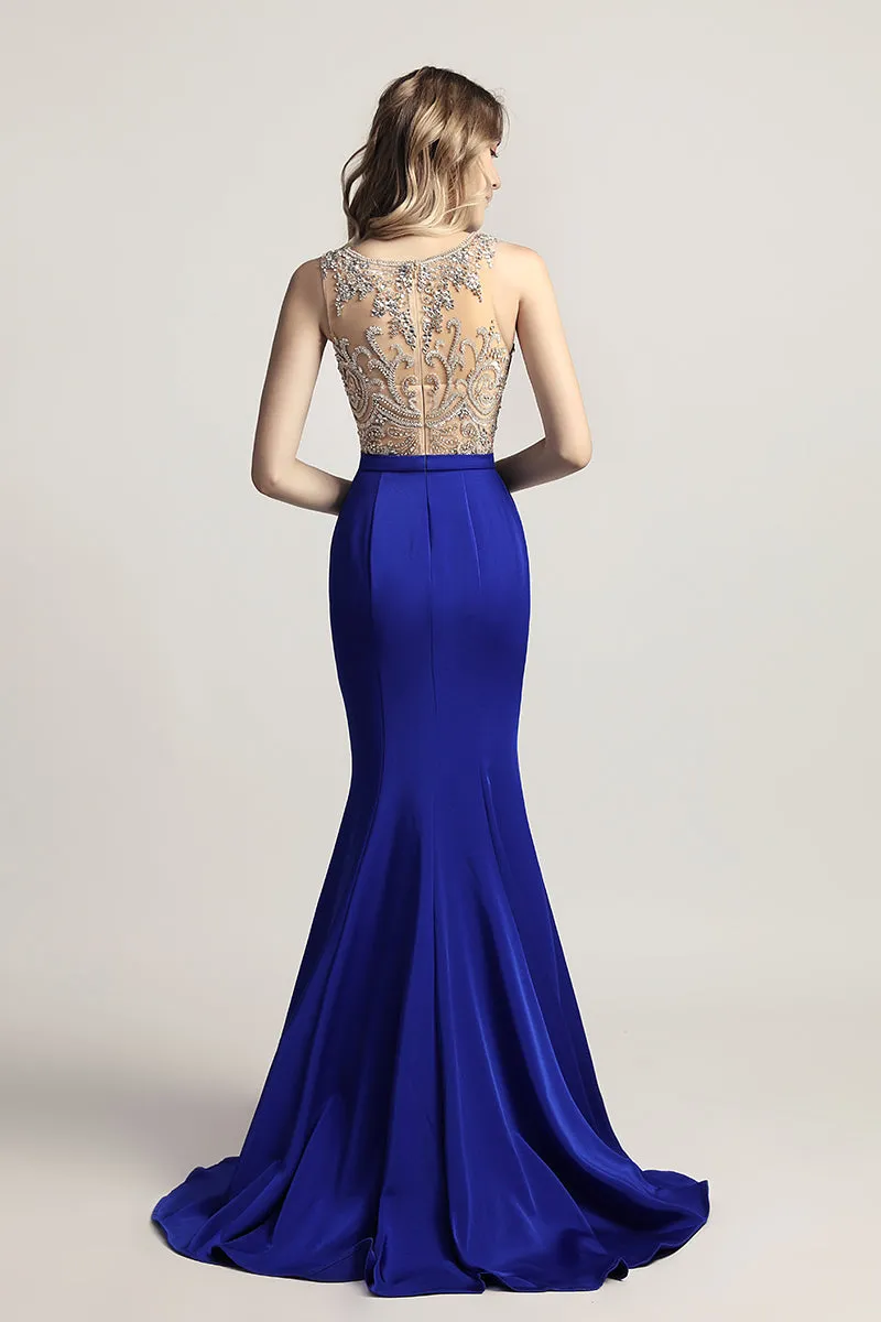 Royal Blue Elegant Long Evening Dress Beading Prom Dress