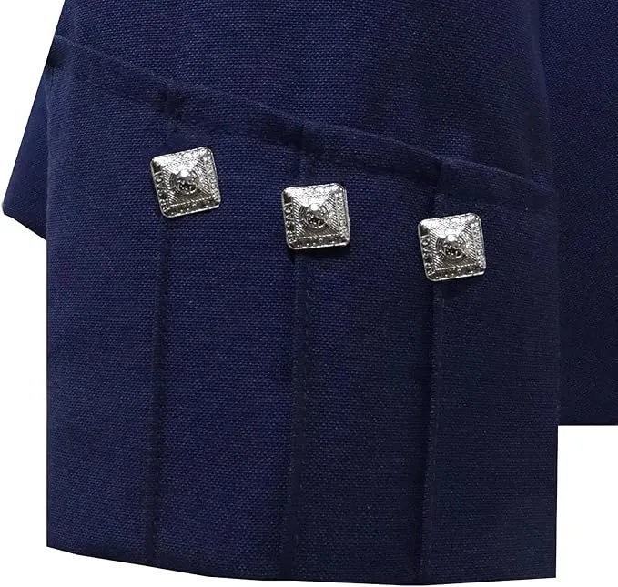 Scottish Royal Blue Argyll Kilt Jacket With Vest 15 Oz Finest Barathea Wool Fabric With Vest Gauntlet Style Cuffs