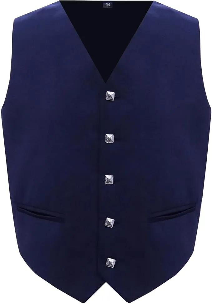 Scottish Royal Blue Argyll Kilt Jacket With Vest 15 Oz Finest Barathea Wool Fabric With Vest Gauntlet Style Cuffs