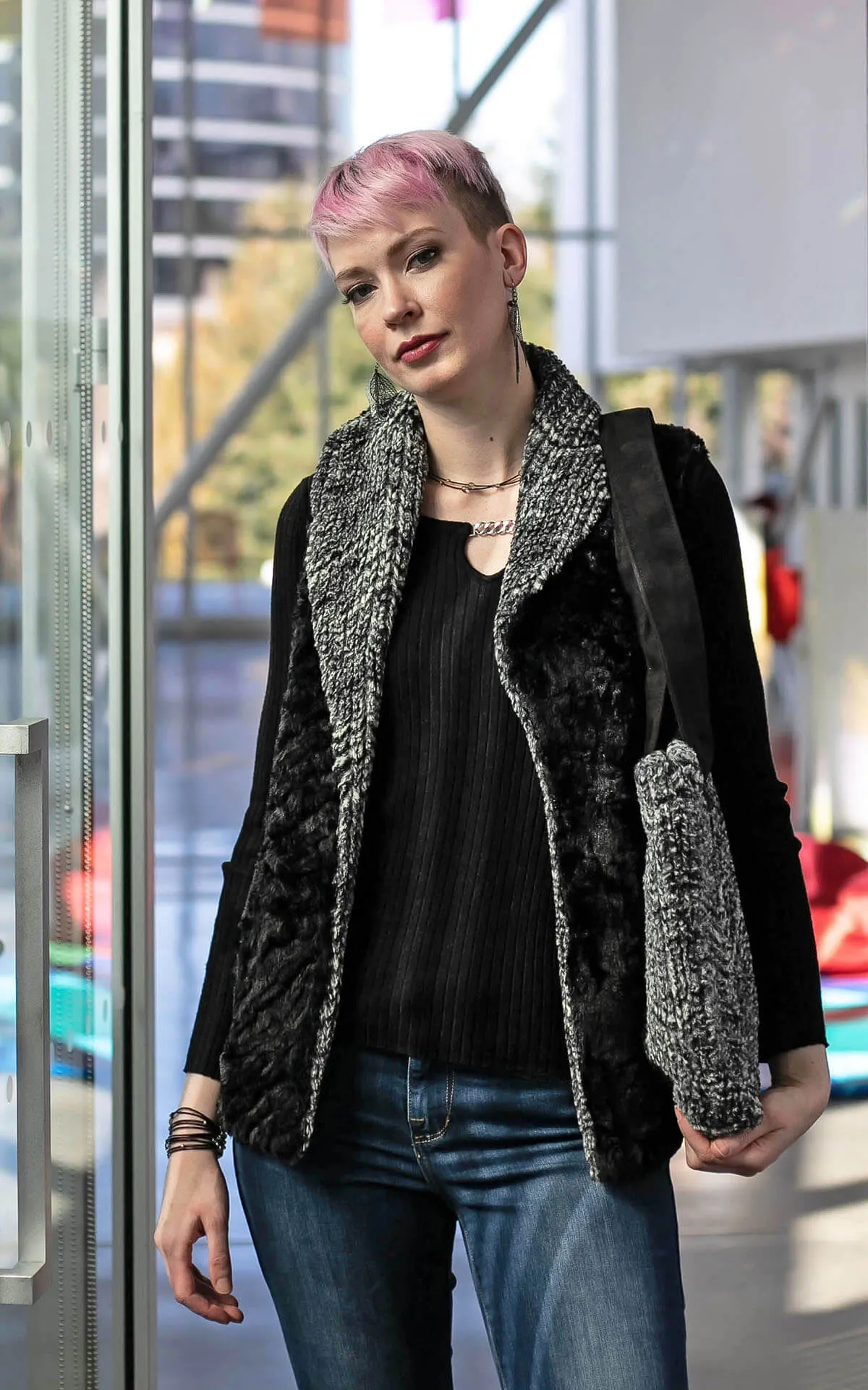 Shawl Collar Vest - Luxury Faux Fur in 8mm