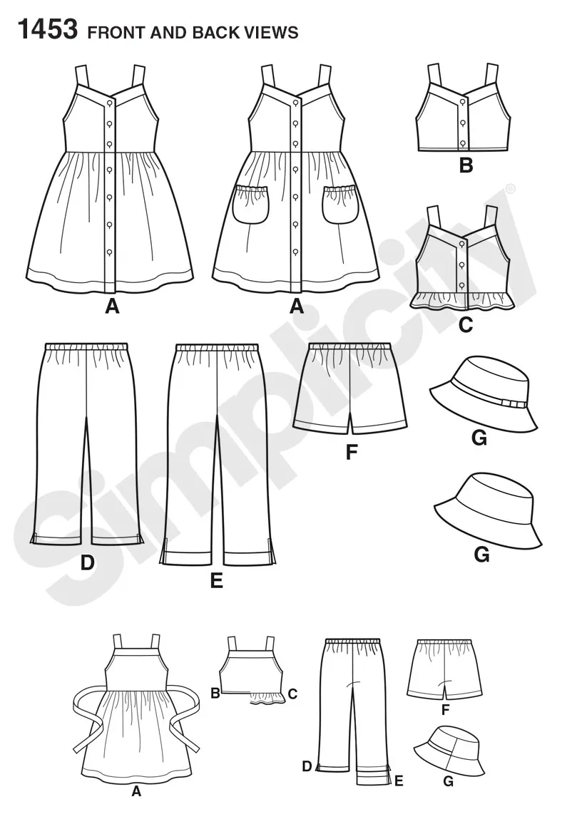 Simplicity Pattern 1453 Child's Dress, Top, Pants or Shorts and Hat