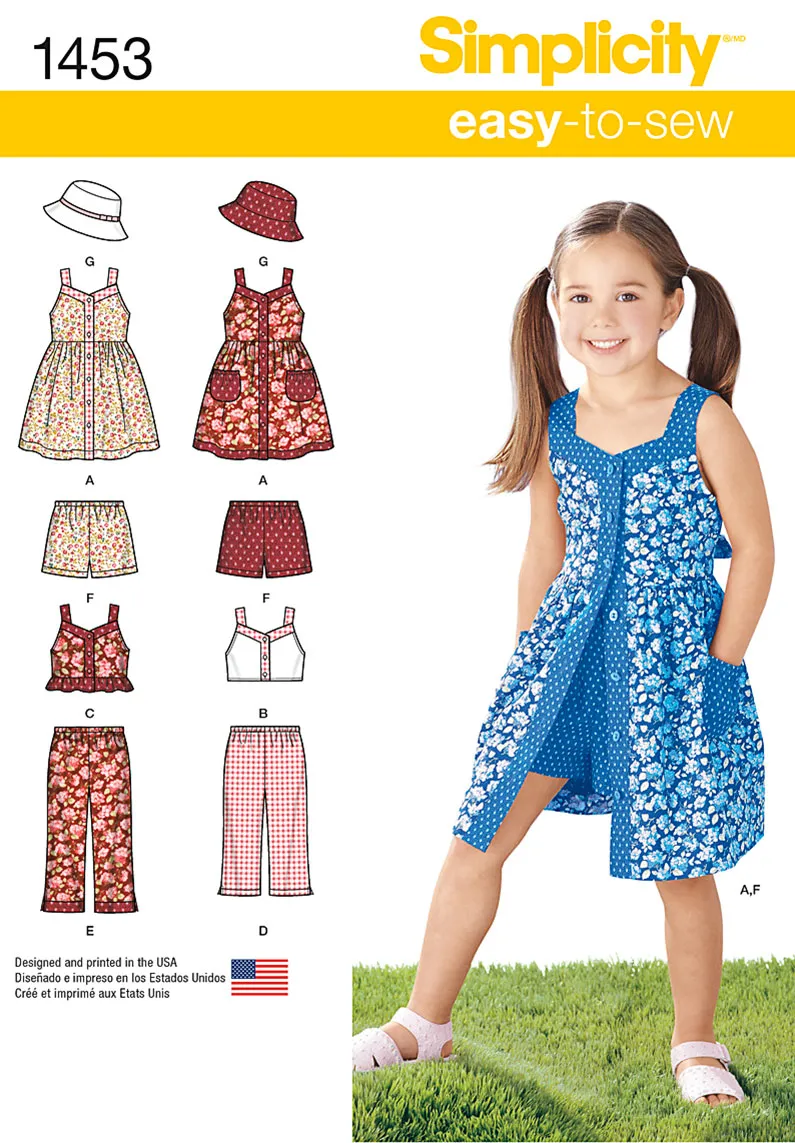 Simplicity Pattern 1453 Child's Dress, Top, Pants or Shorts and Hat