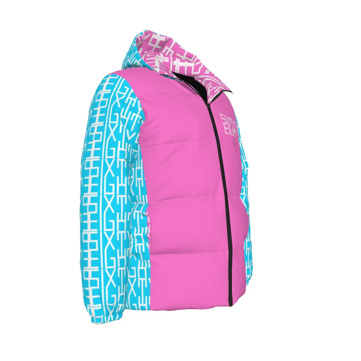 Sixty Eight 93 Infinity Logo White Aqua Blue & Pink Unisex Hooded Puffer Jacket