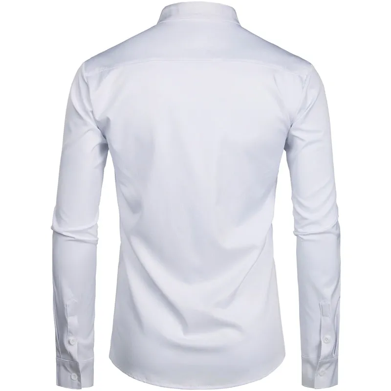 Solid Color Mandarin Collar Slim Fit Shirt