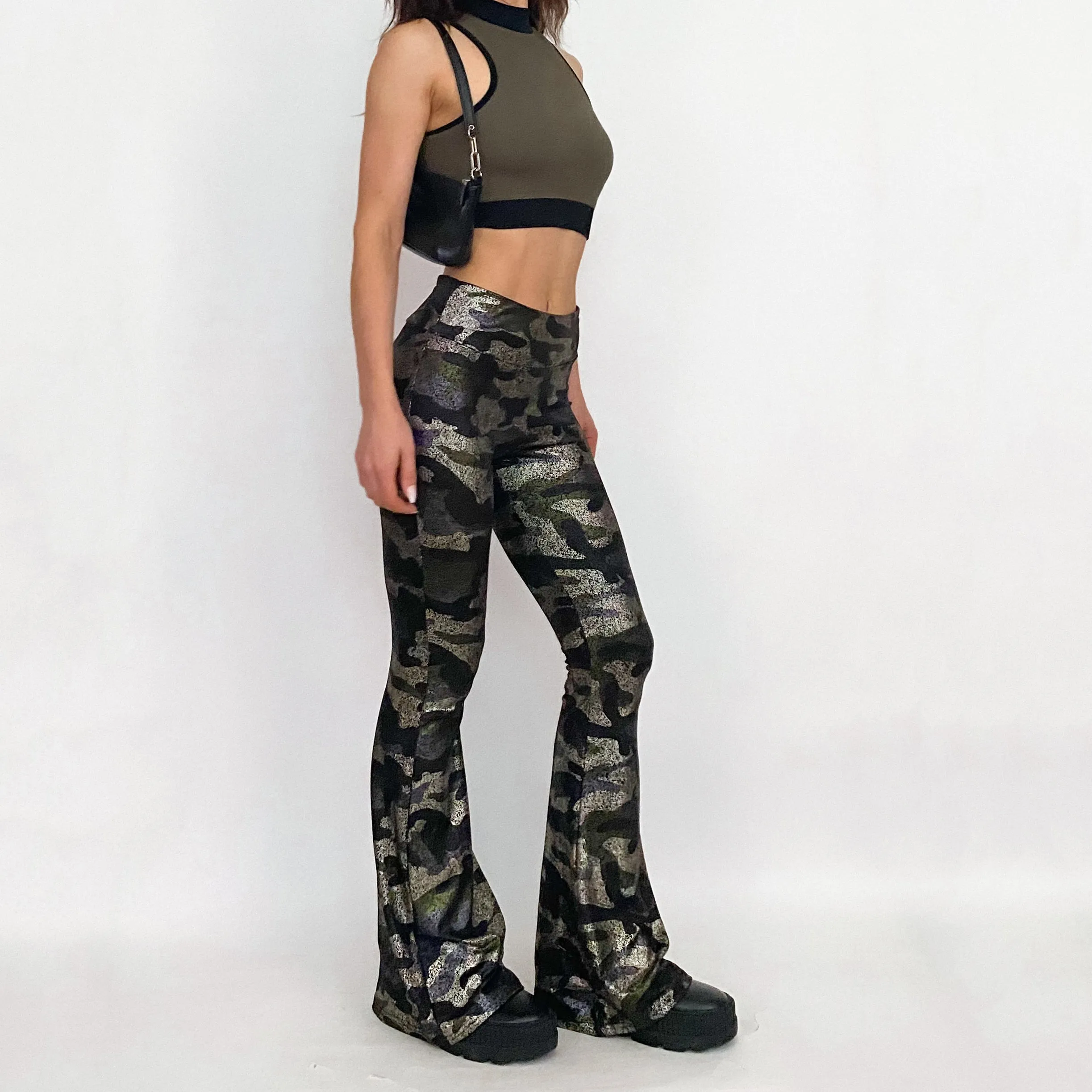 Sparkle Camo Print High Rise Stretch Pants