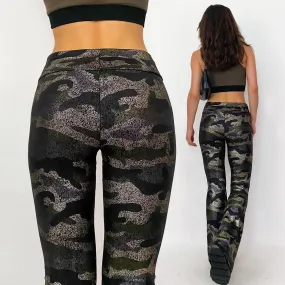 Sparkle Camo Print High Rise Stretch Pants