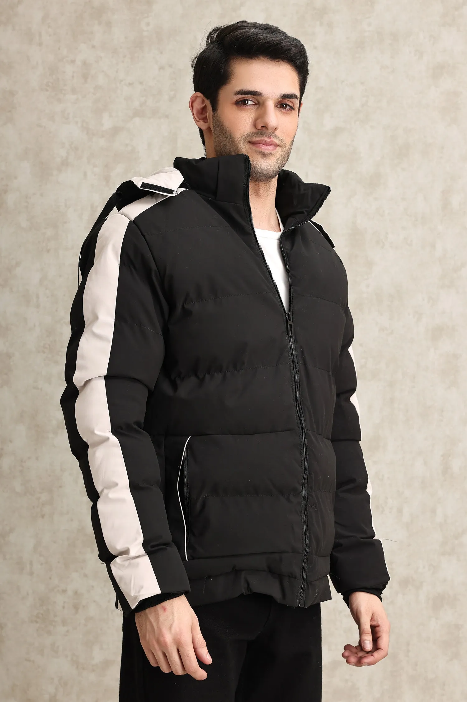 SPORTY PUFFER JACKET-BLK/KHAKI