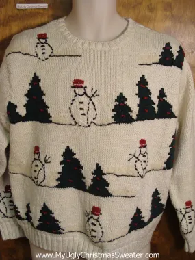 Stick Drawing Snowmen Ugly Christmas Sweater