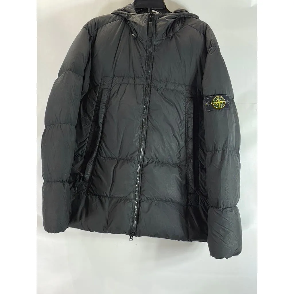 STONE ISLAND Men's Black Crinkle Reps Regular-Fit Zip-Up Puffer Jacket SZ XL