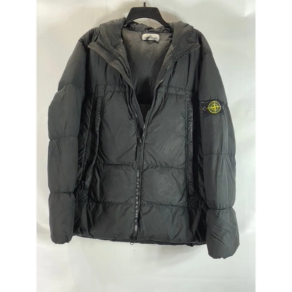 STONE ISLAND Men's Black Crinkle Reps Regular-Fit Zip-Up Puffer Jacket SZ XL