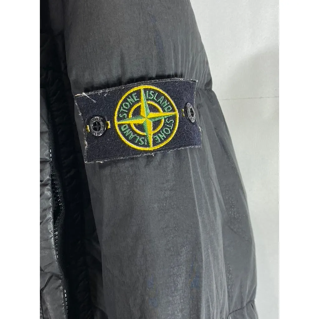 STONE ISLAND Men's Black Crinkle Reps Regular-Fit Zip-Up Puffer Jacket SZ XL