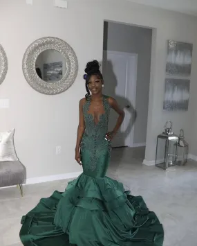 Stunning and Elegant Princess Party Wear Gown Green Prom Dresses     fg1135