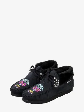 Sugar Skull Faux Suede Bootie Moccasins