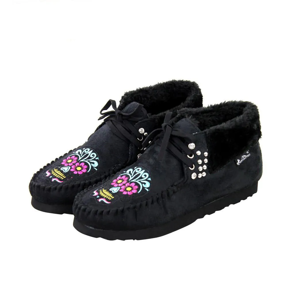 Sugar Skull Faux Suede Bootie Moccasins